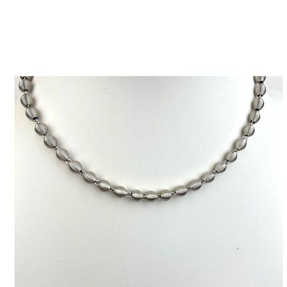 Sarah Coventry Silverspin Choker Necklace 1976 Round Modernist Ribbed Bead Vtg - Picture 4 of 9